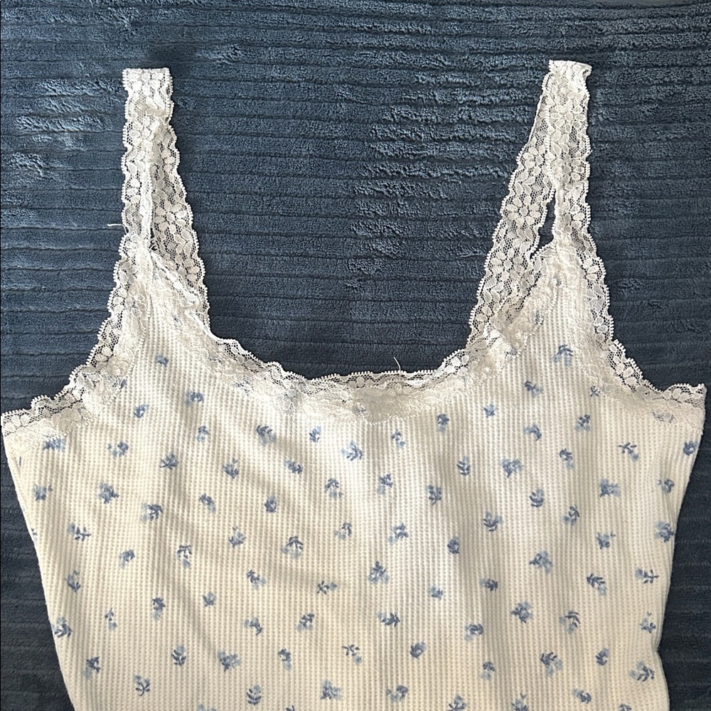 Floral Lace Top with Blue Accents